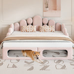 Upholstered Sofa Bed with Pet Bed and Backrest, 180x200cm, Pink Velvet