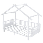 Children's House Bed 90x200cm with Safety Rail, White Metal