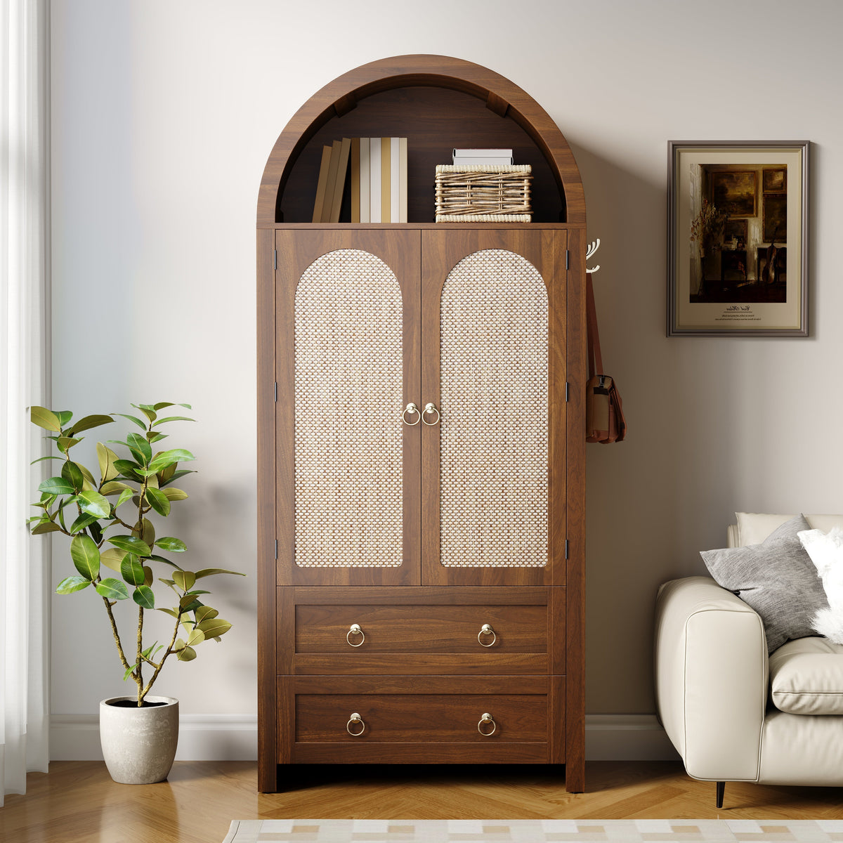 Sideboard Wickerwork Arch Style Double Drawers Storage Vintage