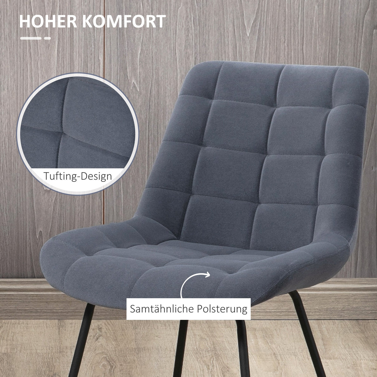 Dining Chairs, Set of 2 Upholstered Velvet, Steel Legs, Grey