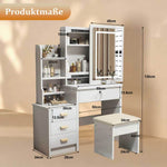 Dressing Table Set with 3-Color LED Mirror, Stool & 4 Drawers, White