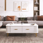 Coffee Table with Drawers, Curved Corners, Wavy Sides, Gold