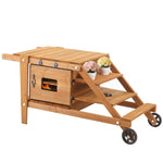 Outdoor Mud Kitchen with Wheels and Accessories, Wooden Garden Play Set, Natural Wood