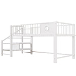 Low Loft Bed for Children with Storage Ladder and Metal Frame, 90x200cm, White