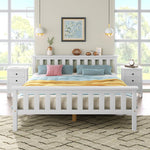 Double wooden bed with slatted frame for adults children teenagers white