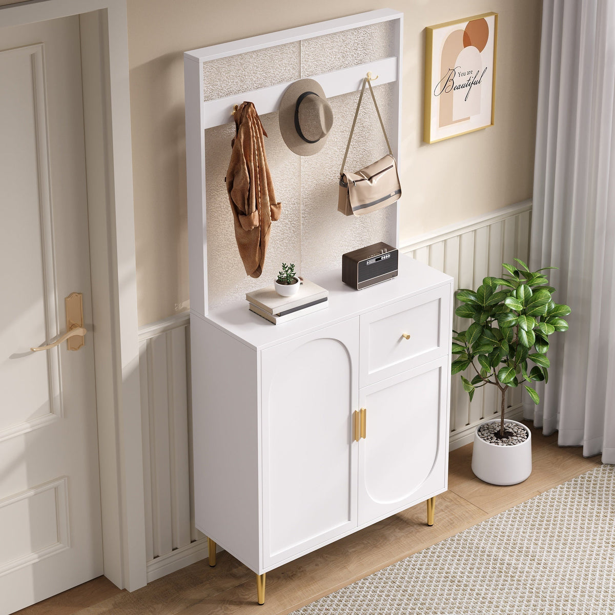 Wardrobe Set, Compact Hallway Cupboard with Shelf & Shoe Storage, 80x175.5x35 cm