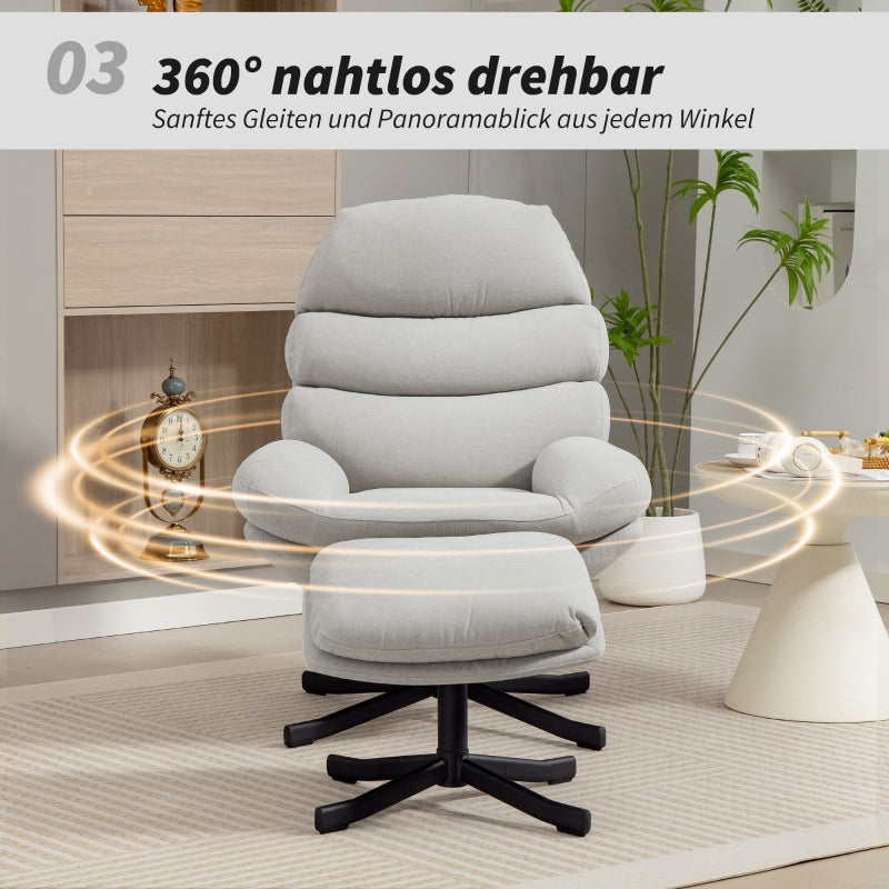 Reclining Armchair & Footstool Chenille Fabric - Cream White