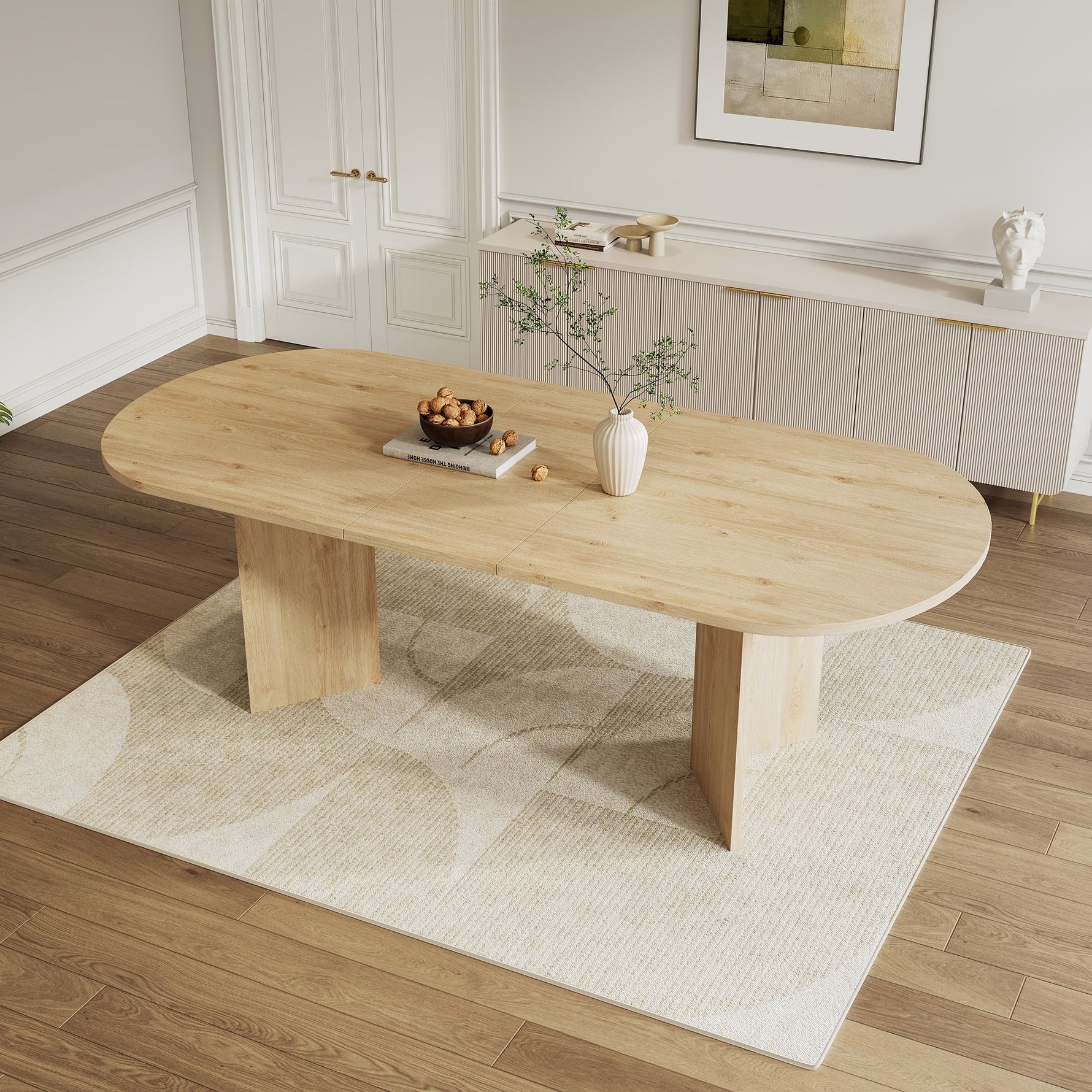 Extendable Dining Table 160/200x90cm 6-8 Seater Rounded Top - Oak Color