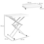 Side Table, Height Adjustable, Foldable, Outdoor Indoor, White Plastic