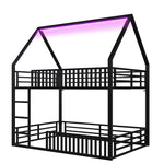 House-Shaped Bunk Bed 140x200 with Fence & LED Light, Black