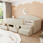 Upholstered Sofa Bed 90x190cm with 2 Drawers, Beige Velvet