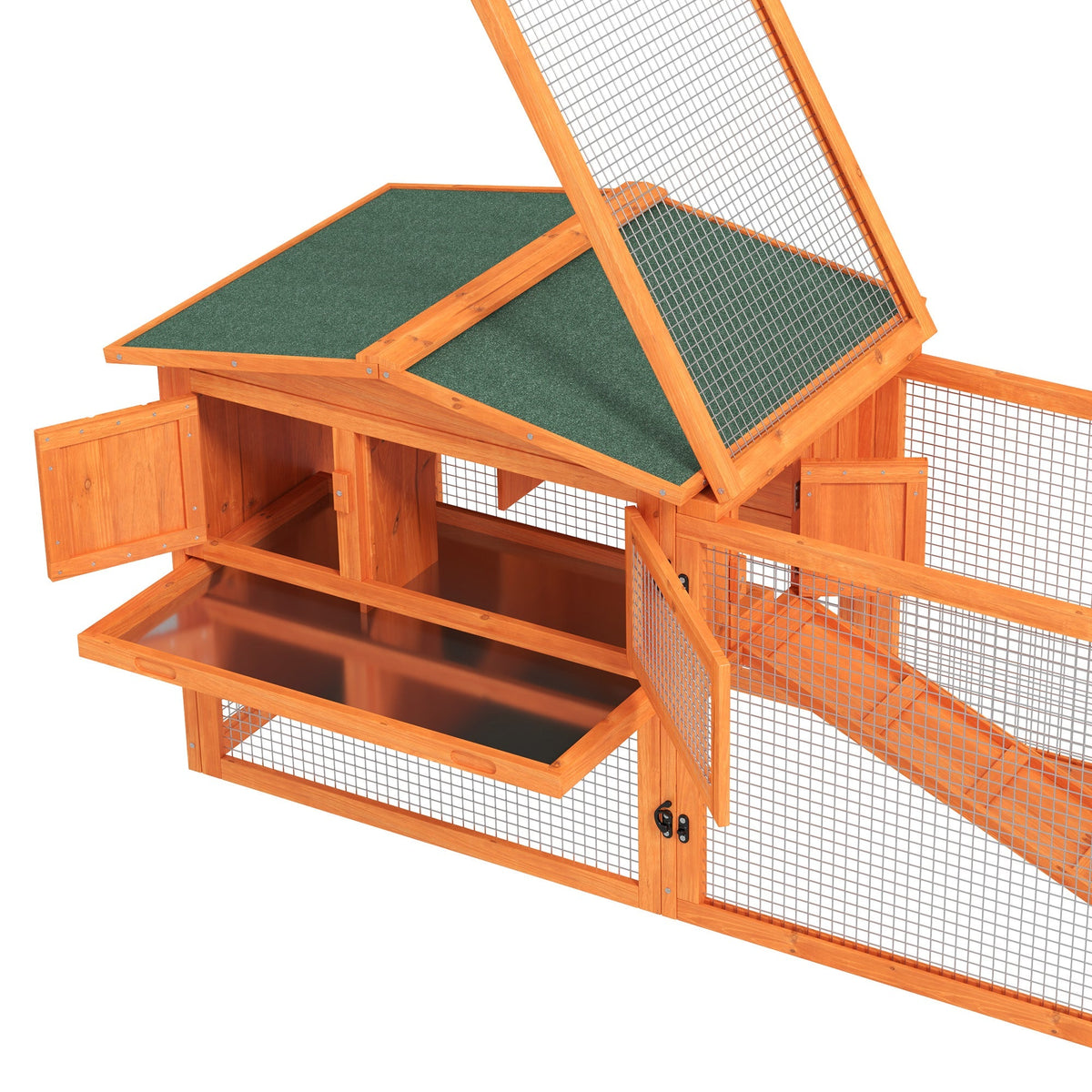 Small Animal Hutch, Indoor Outdoor with Tray & Ramp, Fir Wood, Orange