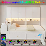 Multifunctional Bed 90x200cm with Desk, LED & Storage - White