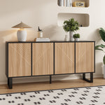 Sideboard, Minimalist with 3D Striped Front and Extra Large Storage, Black Wood Grain