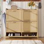 Shoe Cabinet Rattan Doors 4 Doors Metal Frame - Wood
