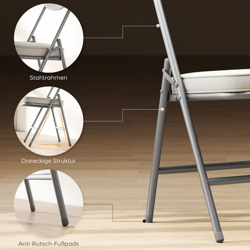 Folding Chair Set of 4, Padded, Foldable, 120 kg Load Capacity, Cream White
