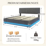 Modern Upholstered Bed with LED Lighting, USB-C and Under-Bed Storage, Gray Corduroy
