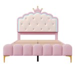 Upholstered Bed 140x200cm Princess Shape Ambient Light PU Pink