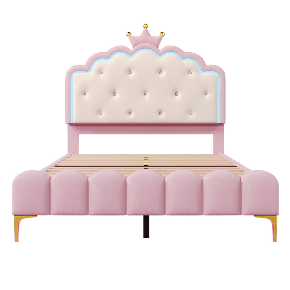 Upholstered Bed 140x200cm Princess Shape Ambient Light PU Pink