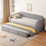 Upholstered Extendable Sofa Bed 90/180x190cm, Light Grey Linen