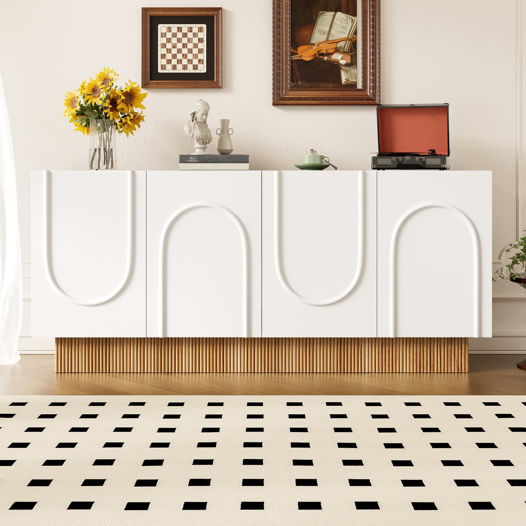 Modern Sideboard Cabinet | 4-Door Ample Storage U-Shaped | 160×75×38cm