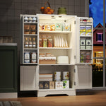 Kitchen Cabinet, LED Sensor Light, 4-Door Storage, Adjustable Shelves, White