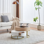 Nesting Table, Fold-Up Coffee & Side Table with Two Drawers, 2-Piece Set, Golden