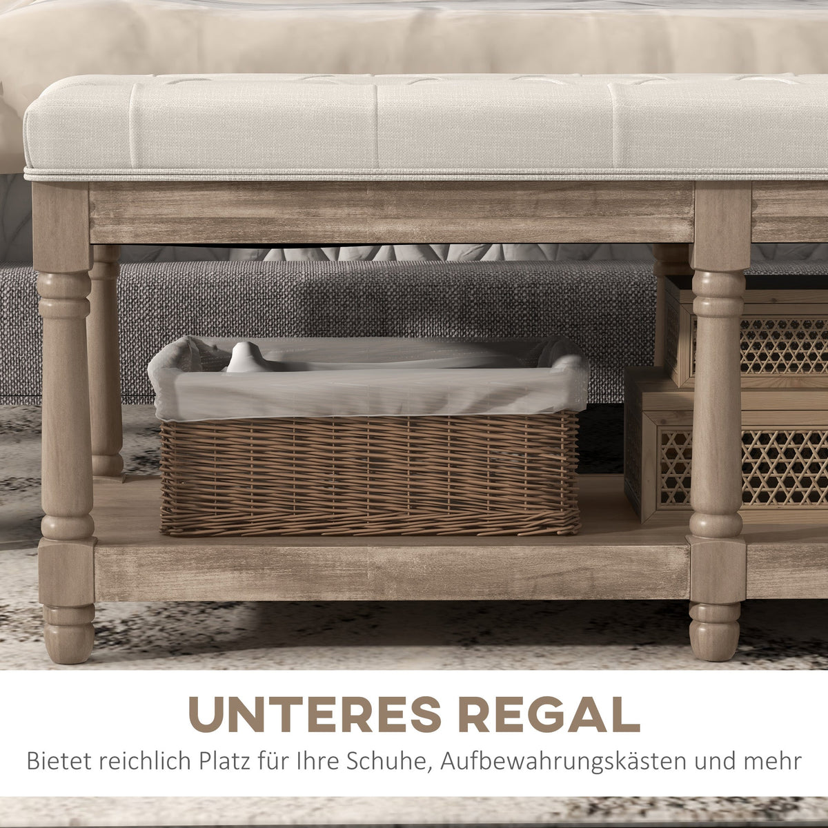 Shoe Bench, Padded Seat, Shoe Rack, Cream