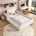 Upholstered Single Bed with Desk, Stool and Storage, 90x200cm, White Velvet