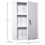 Kleankin first aid cabinet, medicine cabinet with 3 compartments, lockable, white steel