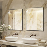 Bathroom Mirror 60x80 cm, HD Wall Mount, Black Aluminum Frame