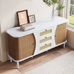 Sideboard Rattan Sliding Doors Adjustable Shelves - Curved Top