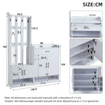 Wardrobe Set 140.6x32x180 cm Hallway Panel Shoe Cabinets, White Matte Finish