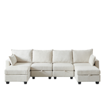 Modular Corner Sofa U-Shaped 6-Seater Storage Ottoman Chaise - Chenille