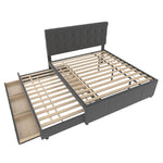 Upholstered Double Bed with 3 Drawers and Extendable Bed, 140x200cm, Grey