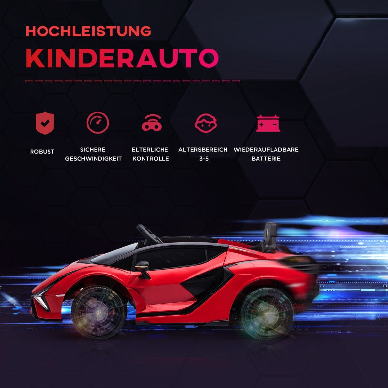 Lamborghini SIAN Ride-On Car with 12V Electric SUV and Remote Control, Red Metal