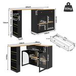 Extendable Bar Table 360° Rotating Storage Shelves Glass - Black