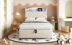 Children's Upholstered Bed 90x200, Multifunctional with Storage, LED & USB, Velvet Beige