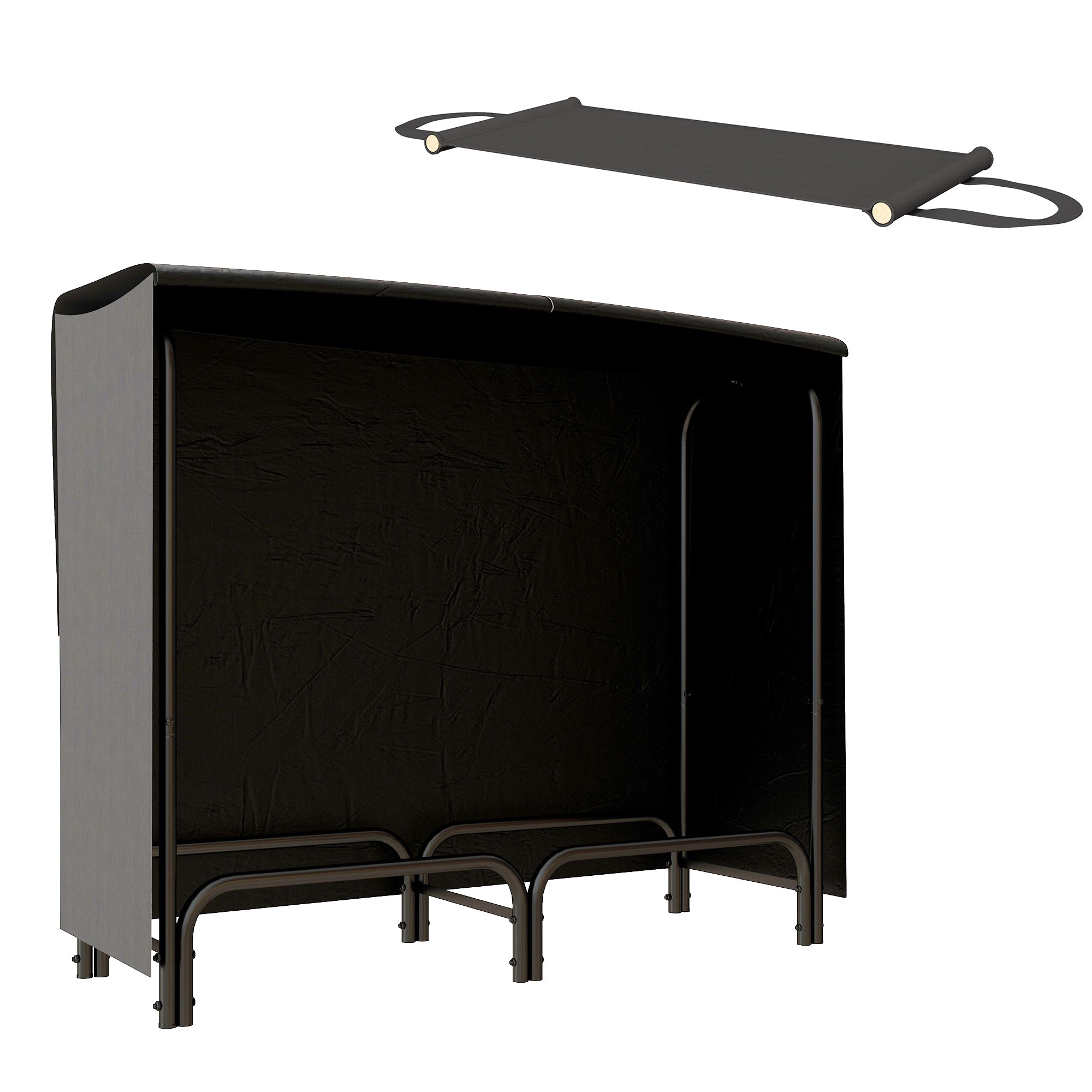 Firewood Rack 120x36x99 cm with Carrying Bag & Water-Repellent Cover, Metal Black
