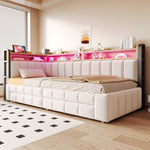 Upholstered Sofa Bed with Storage & LED Lighting, Beige Velvet