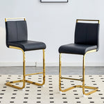 Bar Stools Set of 2 Nordic Style Gold Metal Legs - Black Faux Leather