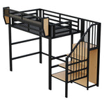 Loft Bed 90x200 with Safety Ladder & Storage, White Metal