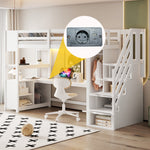 Wooden Loft Bed with Wardrobe, Desk, Storage Stairs, LED and Sockets, 90x200cm, White Pine + MDF