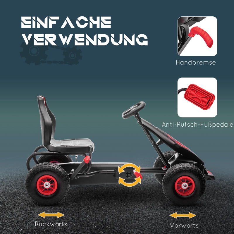 Children's Go-Kart with Pedals and Adjustable Seat, Red and Black