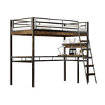 Loft Bed 90x200cm with Desk and Shelves, Black Iron