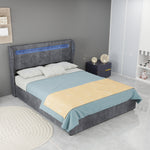 Modern Upholstered Bed with LED & Storage, 140x200 cm, Grey