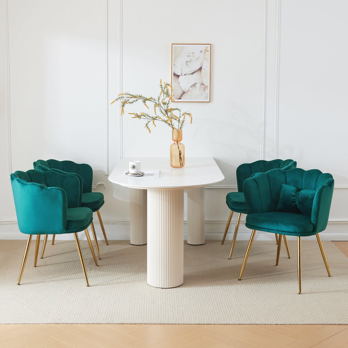 Velvet Chairs, Set of 4 Modern Upholstered with Petal Backs, Gold Metal Legs