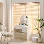 Dressing Table with Mirror, Drawers & Open Shelves - White