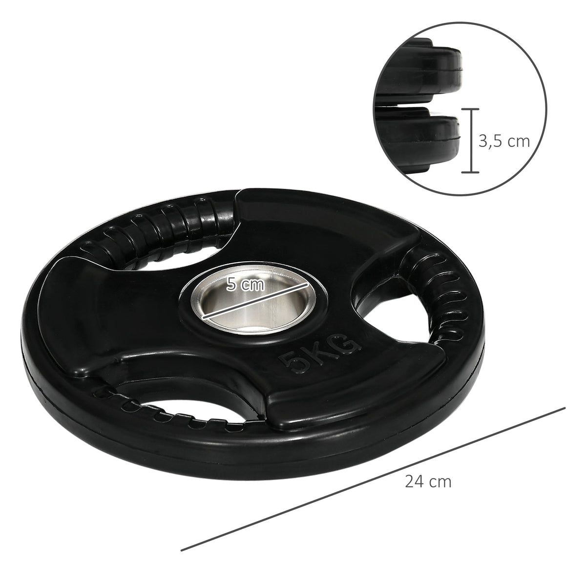 Weight Plates Tri-Grip 2x5KG, floor-friendly, three handles, Rubberized