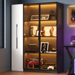 Multifunctional Cabinet 110.5x35x160cm LED Glass Door Pull-out Drawer Rolling - White/Black